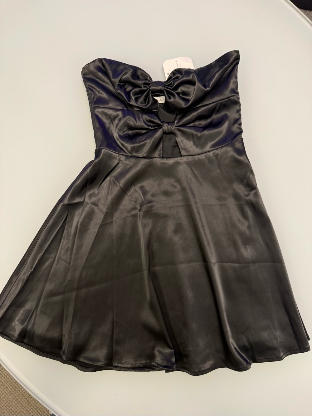 Strapless Black Satin Bow Dress